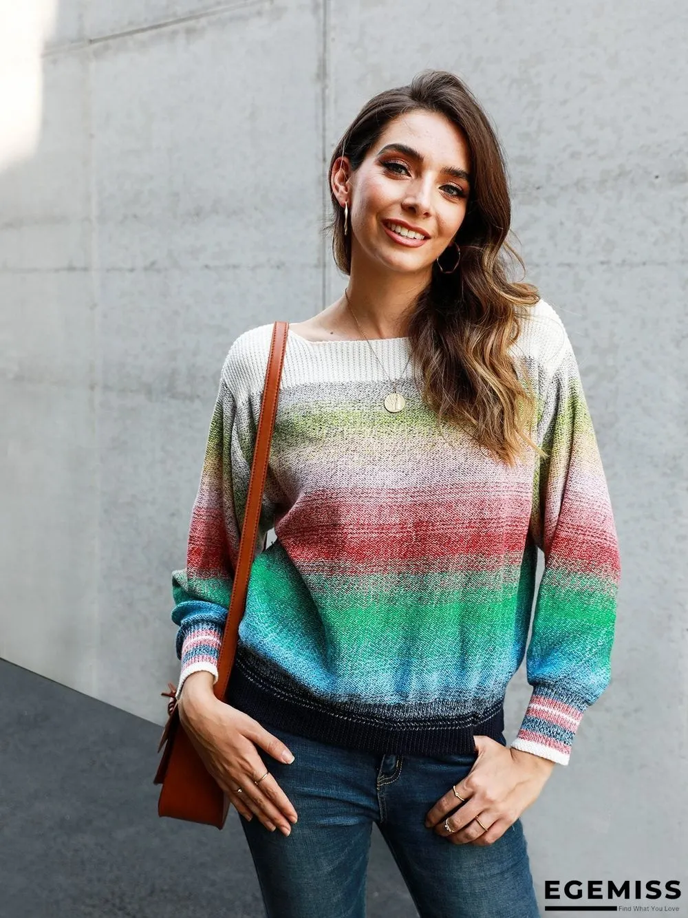 Color-Block Casual Ombre/tie-Dye Shift Sweater | EGEMISS