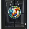 (Upgrade Size)DIY Diamond Painting Art Double Sided Effect Pendant Colorful Stained Glass Hanging Ornament Kit(Sunrise Rooster)