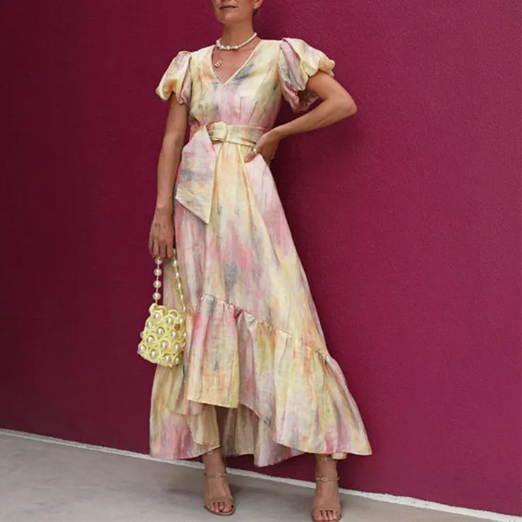 Vacation Elegant V-neck Print Dress