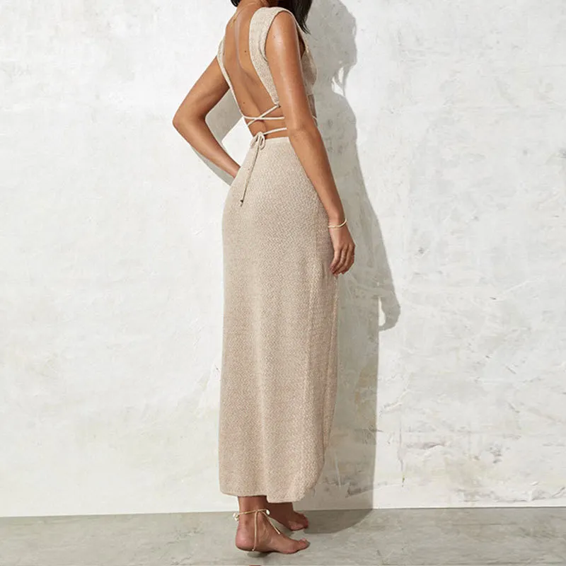 Athvotar Athvotar New Hollow Bikini Shirt Small Vest Long Dress Two-Piece T-Shirt With Cross-Beach Sunscreen