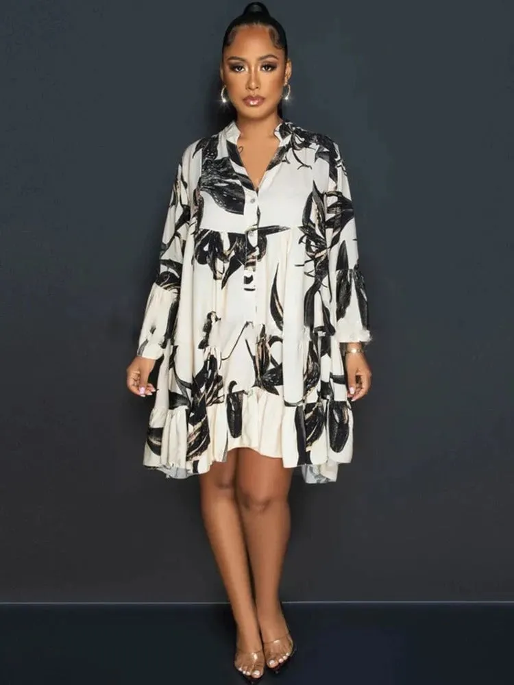 Stylish printed V-neck dress