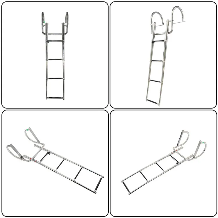 SEBLAFF 4 Step Stainless Steel Telescoping Rear Entry Inboard Boat Ladder with Pedal Hand Railing Replacement for Pontoon Boat