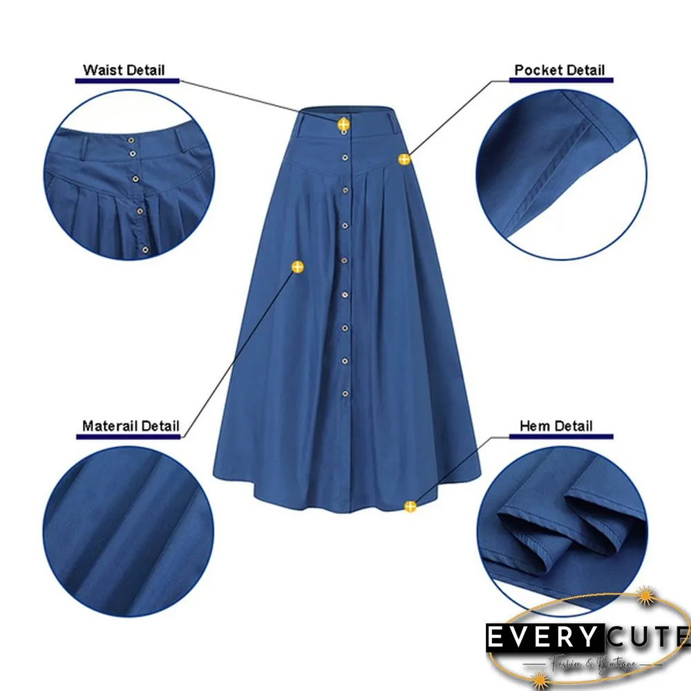 Summer Autumn Women Long Skirts Fashion High Waist A-Line Casual Loose Skirt