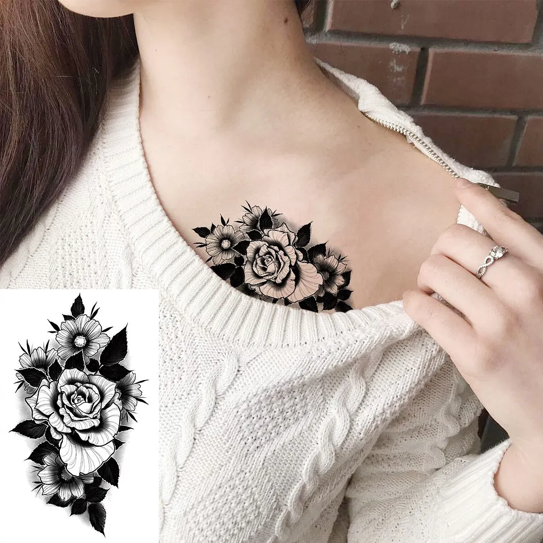 Lotus Mandala Flower Deer Sexy Temporary Tattoos For Women Neck Back Adult Geometric Tribe Fake Tattoo Body Art Waterproof Tatoo