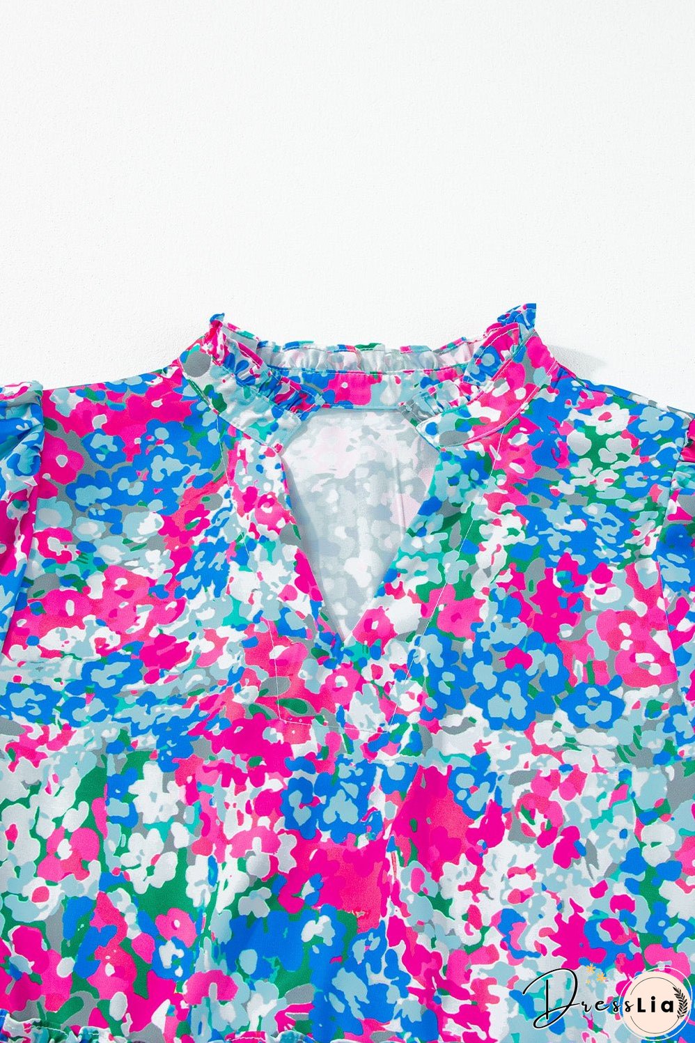 Multicolour Floral Short Sleeve V Neck Tiered Mini Dress