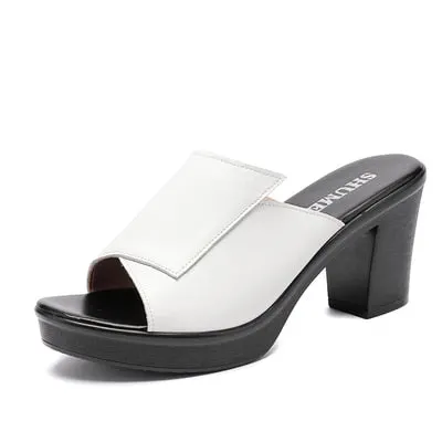 GKTINOO Women Slipper's 2022 Ladies Summer Slippers Genuine Leather Shoes Women High Heels Fashion Summer Shoes