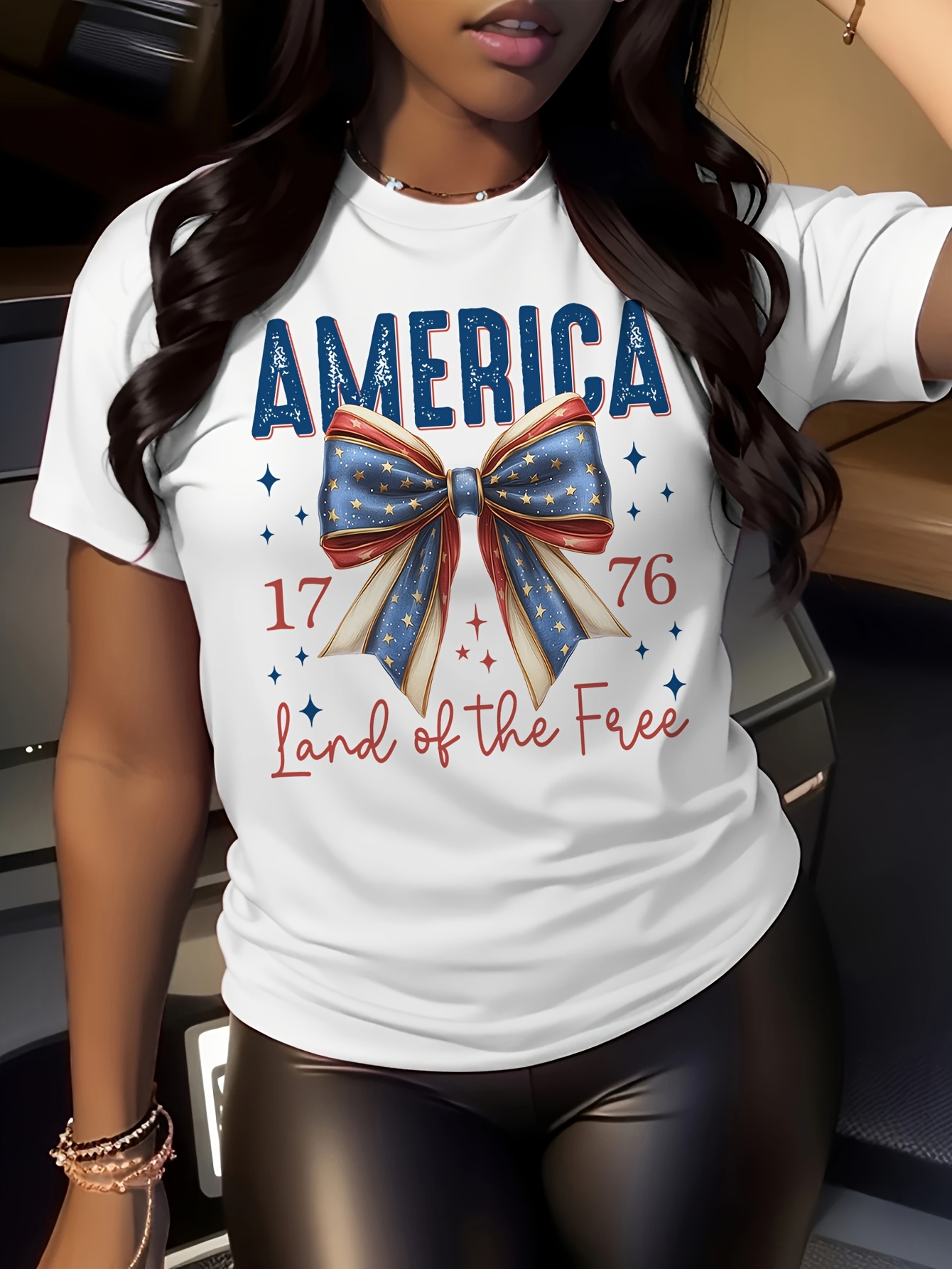 America, Land Of The Free July, The Best Gift To Give To Relatives And Friends Elegant Print Round Neck T-Shirt For Women, Perfect For Spring And Summer Days, With Year Round Versatility | IFYHOME