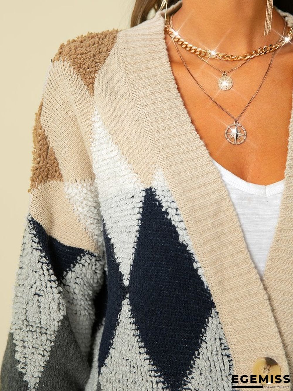 Knitted Jacquard Long Sleeve Outerwear | EGEMISS