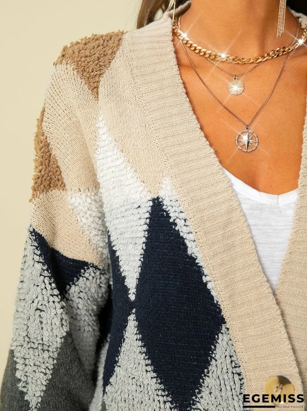 Knitted Jacquard Long Sleeve Outerwear | EGEMISS