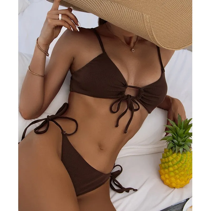 Yellow Color Swimsuit Sexy Bikinis Pathchwork Print Bikini Set 2021 Beachwear Micro Thong Bandage Bathing Suits String Biquini