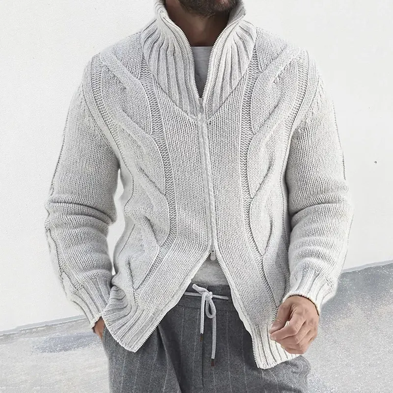 Man's Vintage Zipper Lapel Casual Cozy Sweater