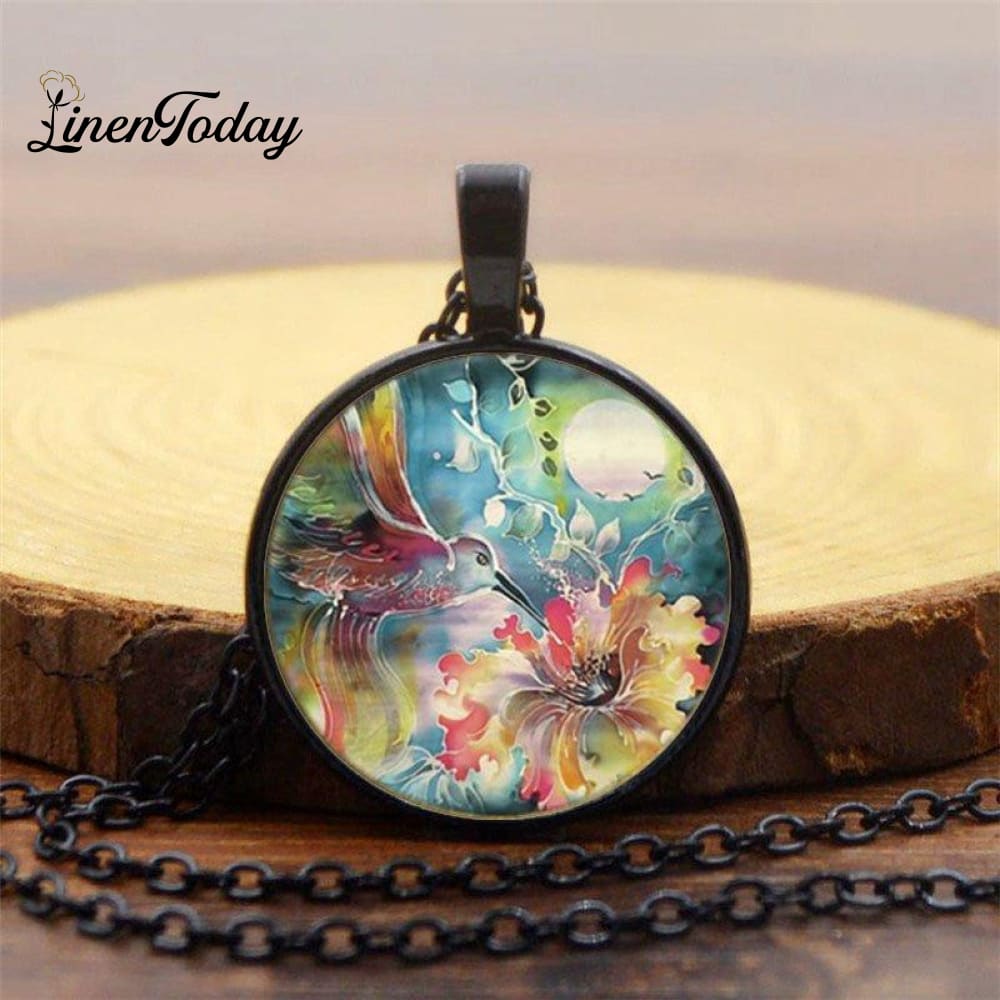 Colorful Hummingbird Time Gemstone Necklace Black / One Size Accessories