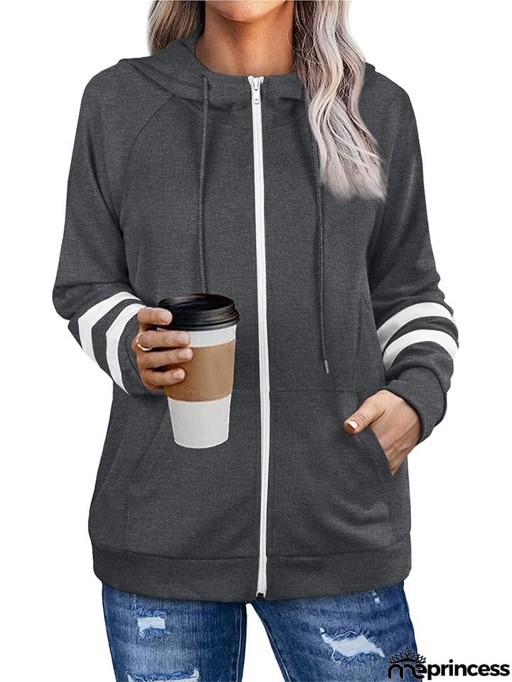 Sporty Zipper Long Sleeve Hoodies