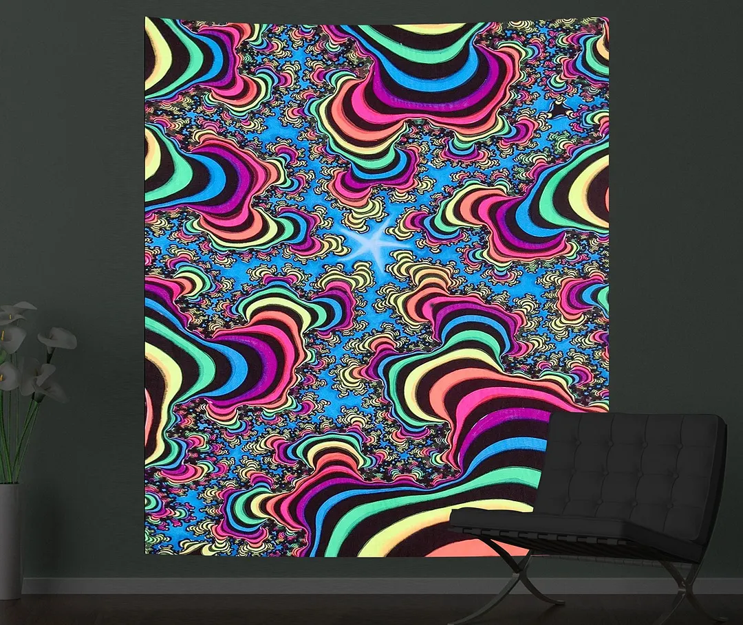 Mushroom Psychedelic Fluorescence Tapestry Wall Hanging Cloth Bedroom Decor Psychedelic Art Poster Glow Under Ultraviolet Light
