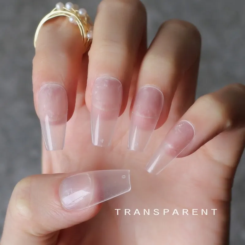 Glossy Ballet false nails red Long coffin Salon art matte Fake nails Transparent rectangle-Nail Inspo