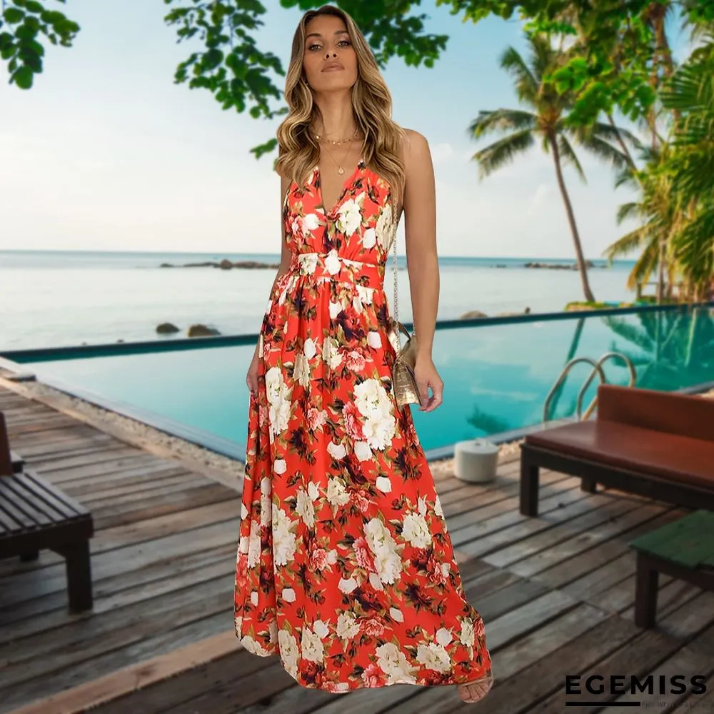 Floral V-neck Suspender Dress | EGEMISS