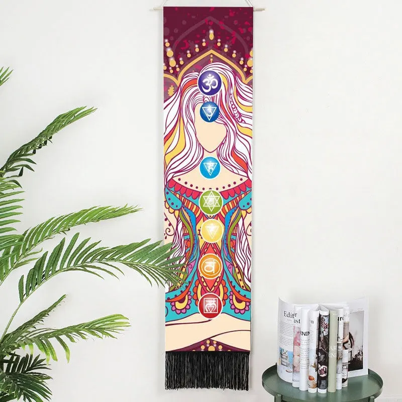 Seven Chakra Decorative Wall Hanging Tapestry Bohemia Tarot Phase Tassel Tapestry Boho Art Tapestries For Bedroom  Office Decor