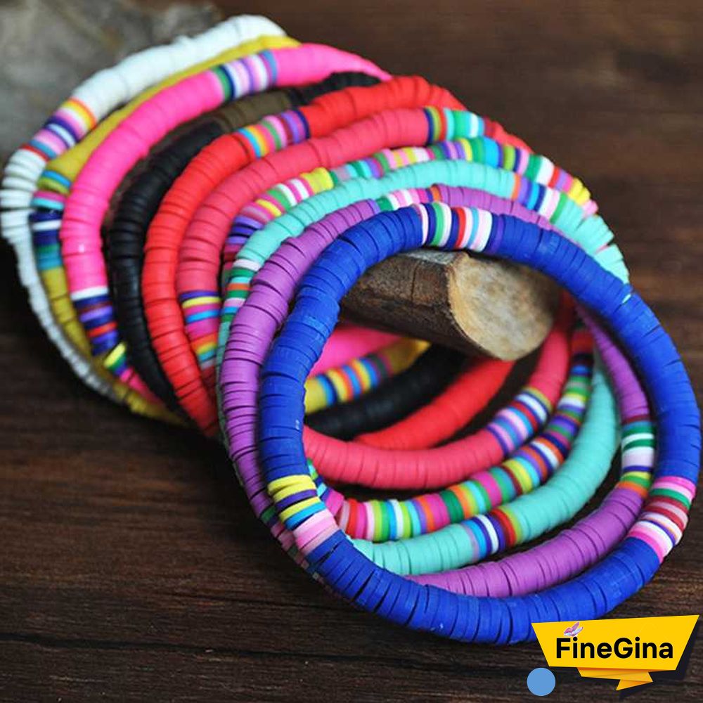 Recyclable Rainbow Colorful Polymer Clay Beads Bracelets Jewelry