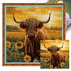 (Stamped/Counted) Hignland Cow Sunflower - 11CT Cross Stitch 40*40cm