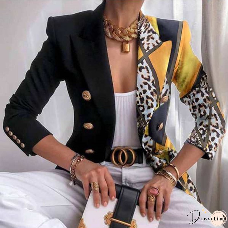 Fashion Print Casual Jacket Long Sleeve Elegant Lapel Blazers