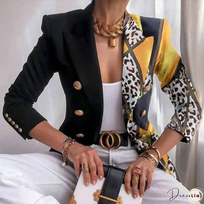 Fashion Print Casual Jacket Long Sleeve Elegant Lapel Blazers