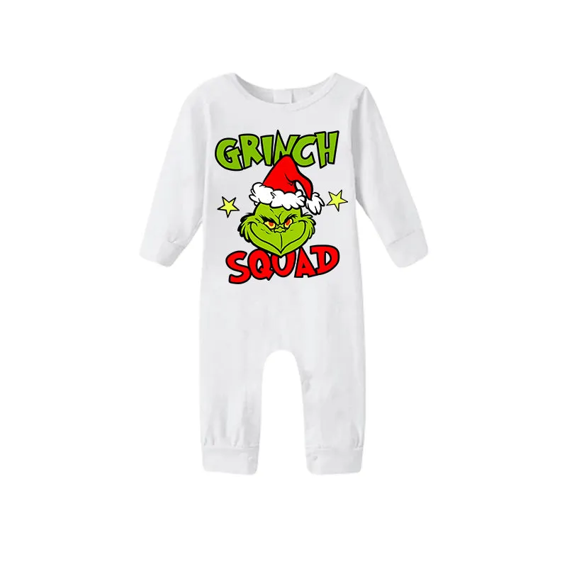 Cute Cartoon and Funny Christmas Slogan Print Contrast White Long Sleeve with Red and Green Plaid Pants Family Matching Pajamas