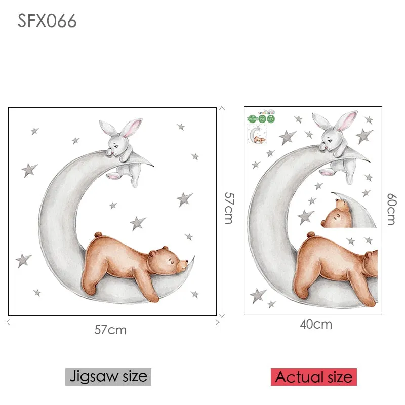 Moon Cloud Big Wall Stickers For Kids Rooms Boys Stars Large Wall Stickers For Children's Room Bear Bedroom Decoration