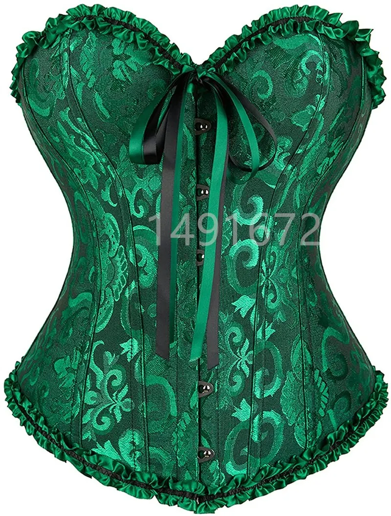 Billionm Sapubonva Corsets and Bustiers Tops Women Sexy White Black Green Vintage Flower Print Overbust Plus Size Lingerie Corselet