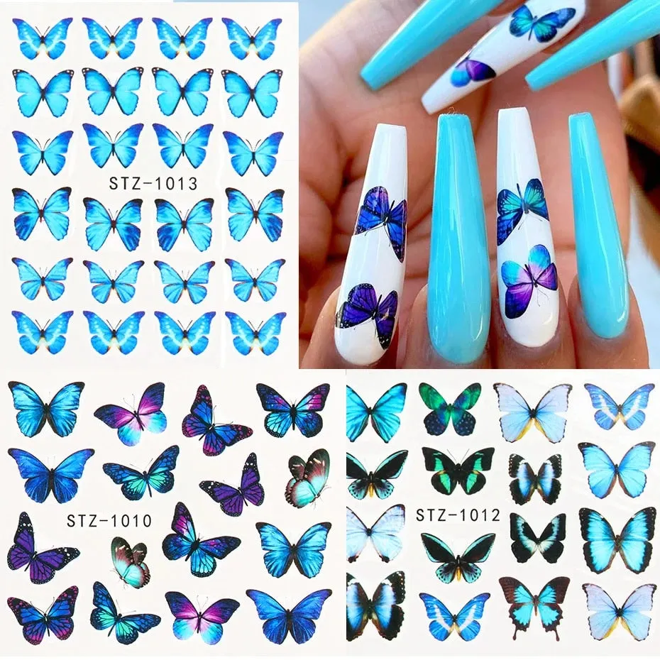 Nail Stickers 4Pcs/Set Water Transfer Multiple Colors Butterfly Designs Nail Decal Decoration Tips For Beauty Salons-Nail Inspo
