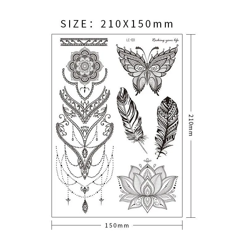 18 Kinds Women Temporary Tattoo Black Mandala Flowers Tattoos Sticker Body Art Waterproof Disposable tatouage temporaire