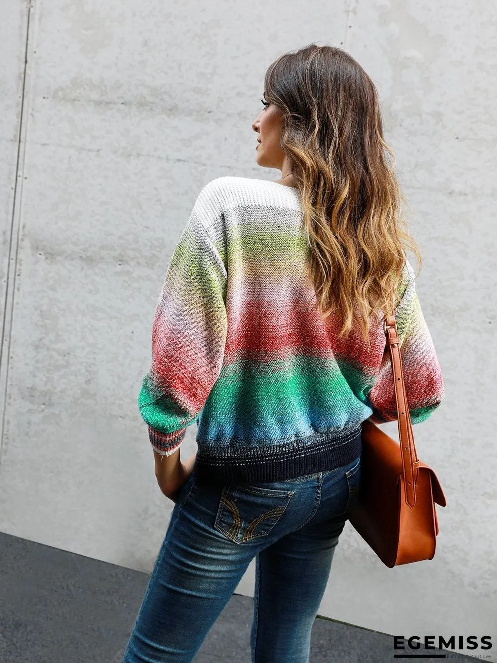 Color-Block Casual Ombre/tie-Dye Shift Sweater | EGEMISS