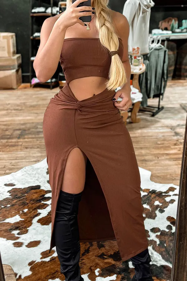 Elegant Strapless Hollow Dress
