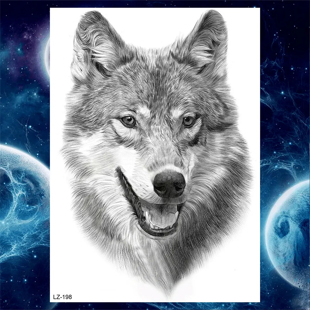 3D Lion Tiger Temporary Tattoos For Men Women Adult Black Wolf Tattoo Sticker Realistic Fake Bear Mountain Disposable Tatoo Body