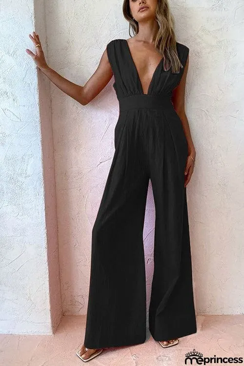 Deep V-neck Sleeveless Jumpsuit
