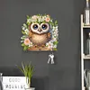 (US Local)Wooden Special Shape Owl 2 Hooks Diamond Painting Hook Rail for Wall Cabinet