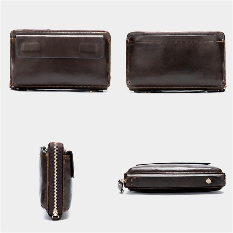 Mens Business Large Capacity Leather RFID Blocking Clutch Bags Wallets