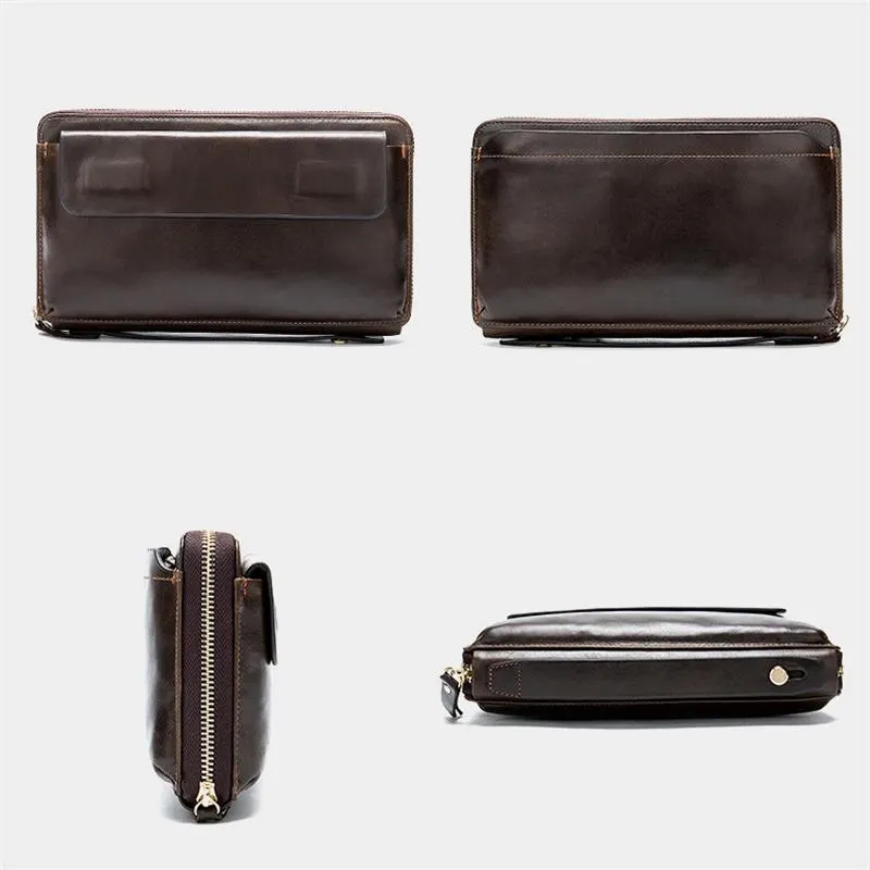 Mens Business Large Capacity Leather RFID Blocking Clutch Bags Wallets