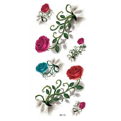 3D Feather Butterfly Rose Flower Temporary Tattoos Sticker for Women Body Art Makeup Waterproof Tattoo Sticker Halloween Gift