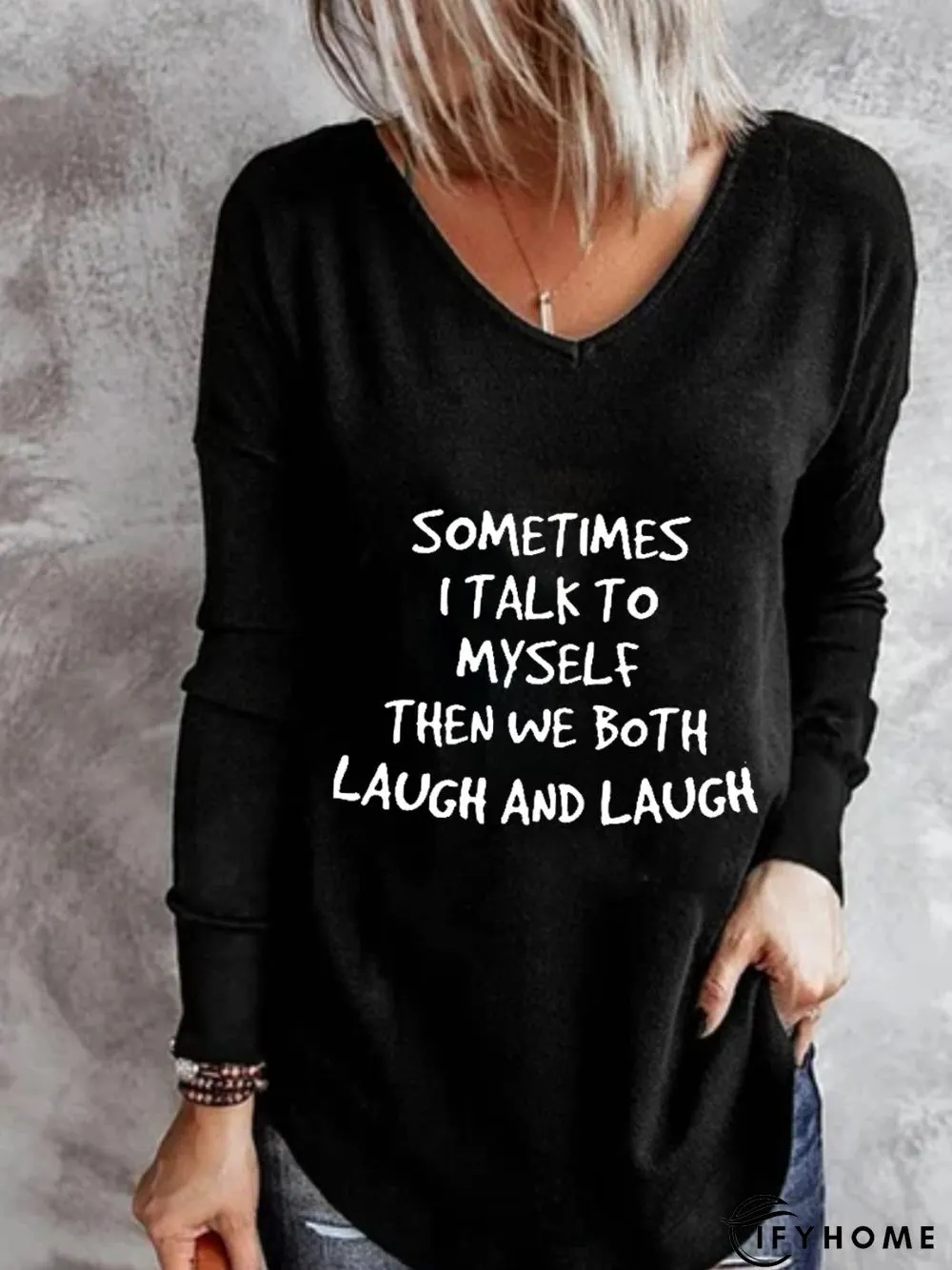 Casual Long Sleeve V Neck Printed Top Tunic T-Shirt | IFYHOME