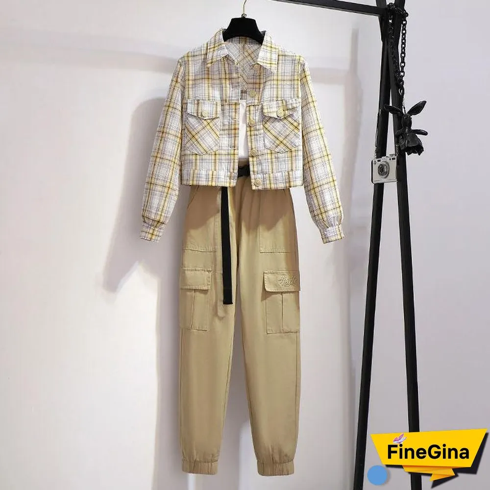 Casual Plaid Jacket+Pocket Pants P10563