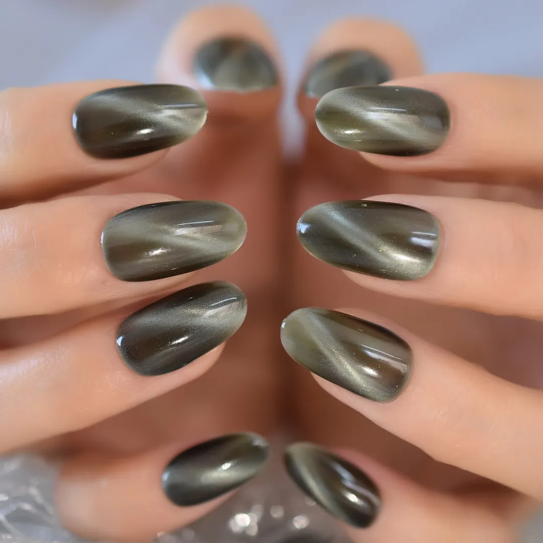 Nail Art Salon Oval Acrylic French Nail Kit Real Medium Length Grace Oval Fake Nails French 24 Tips-Nail Inspo