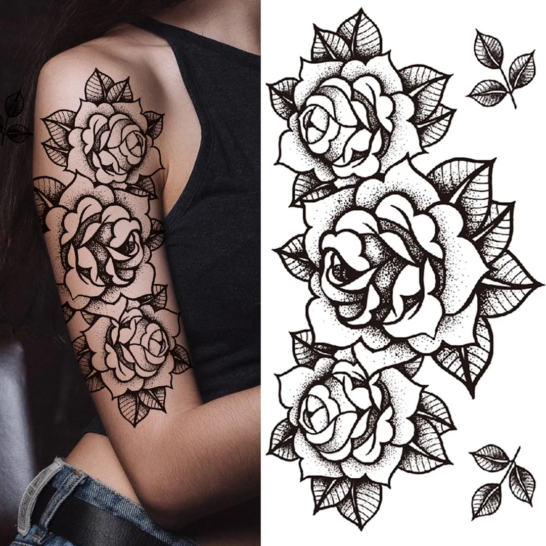 Lily Chains Flower Temporary Tattoos For Women Girl Black Butterfly Dream Catcher Tattoo Sticker Fake Rose Sexy Tatoos Back Body 1108