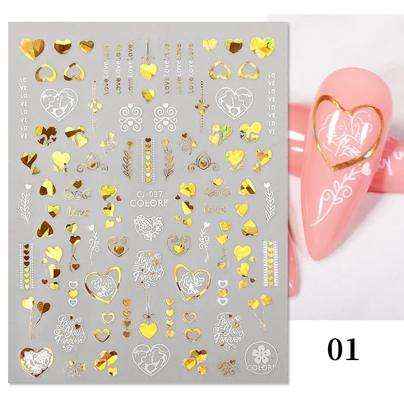 1 Pc 3D Nail Stickers Leaves Sliders for Nails Gold White Bronzing Flowers Gradient Adhesive Sticker Nail Design Art Decorations-Nail Inspo