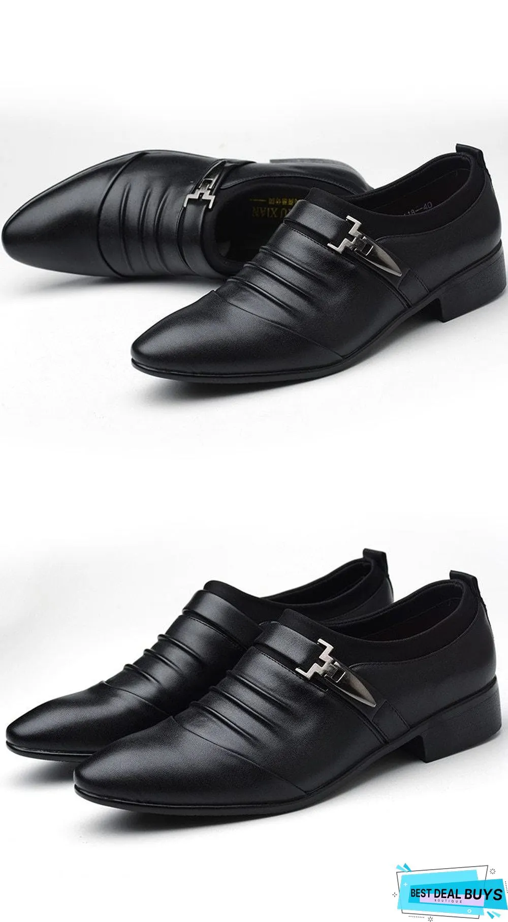 Men Pu Leather Pointed Toe Flat Slip-On Business Wedding Oxfords Shoes