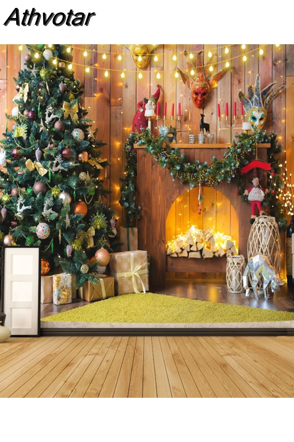 Athvotar Happy New Year Tapestry Christmas Fireplace Wall Hanging Cloth Home Background Bedroom Bedside Decorative Xmas Tree Tapiz