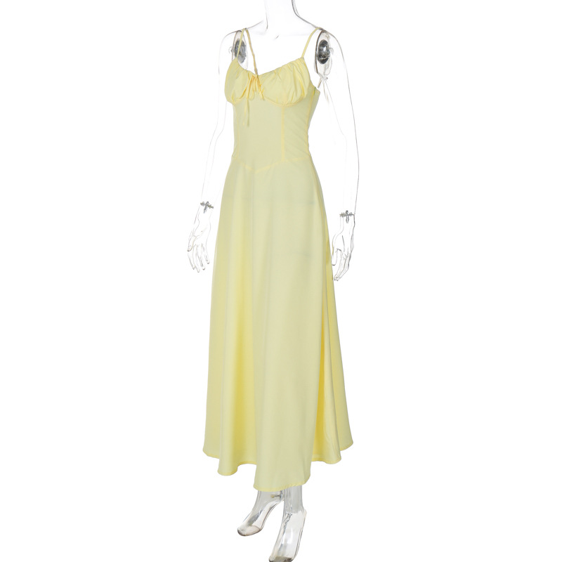 Mozision Spaghetti Strap Backless Pleated Long Dress For Women Fashion Lace Up Sleeveless A-line Loose Sexy Maxi Dress 2024
