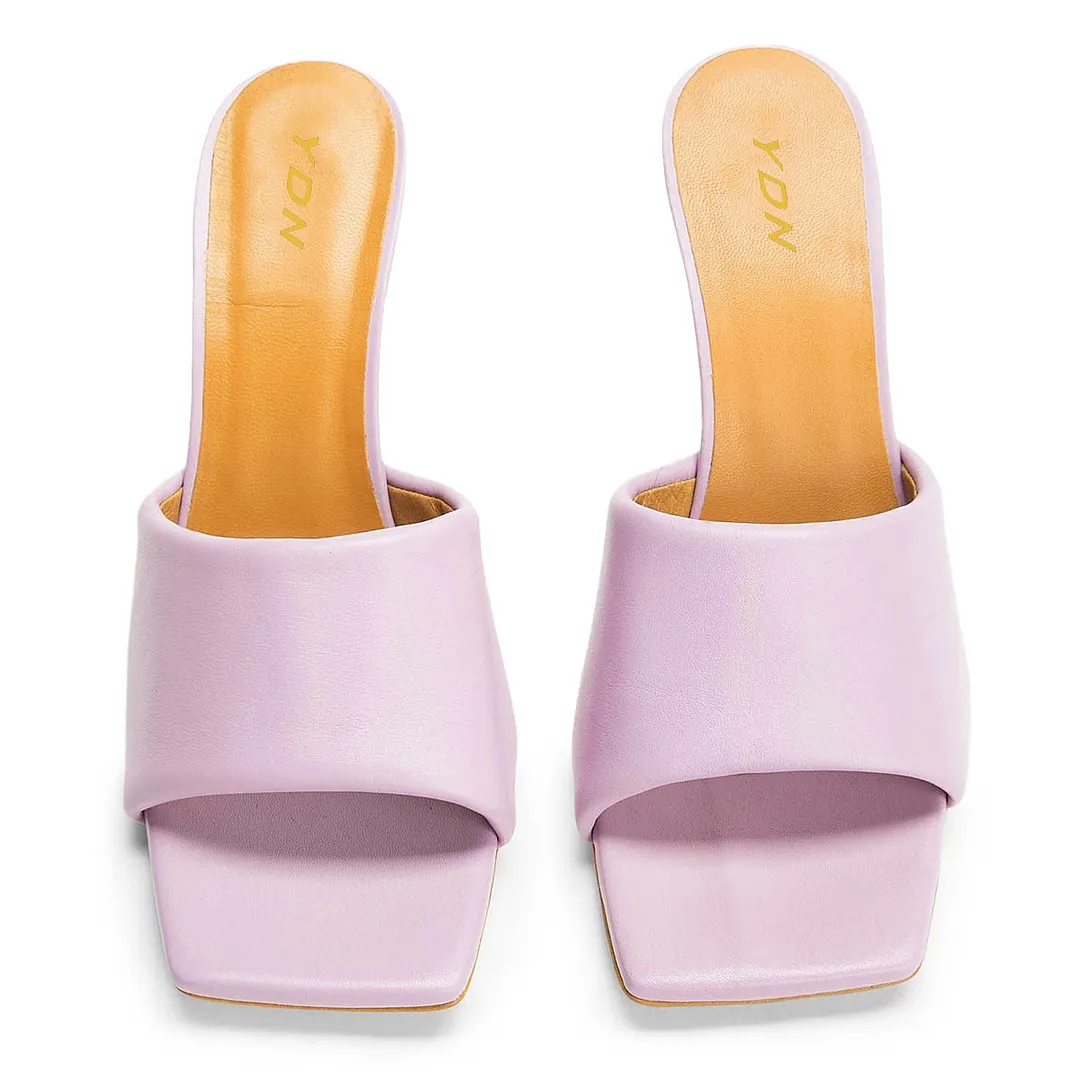 Violet Vegan Leather Wide Band Flared Heel Mules for Elegant Ladies