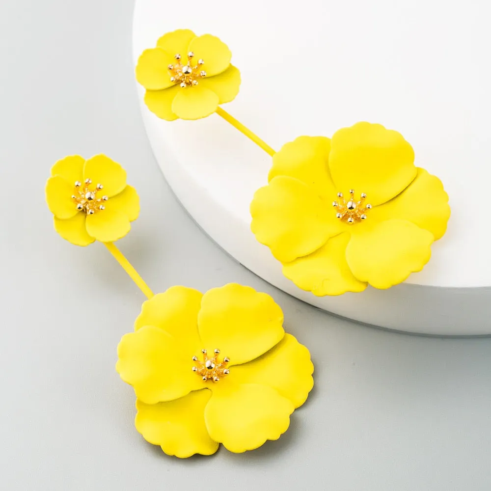 Dvacaman Bohemian Cute Long Double Layer Flower Statement Drop Earrings Women Summer Beach Party Metal Pendant Earrings Jewelry