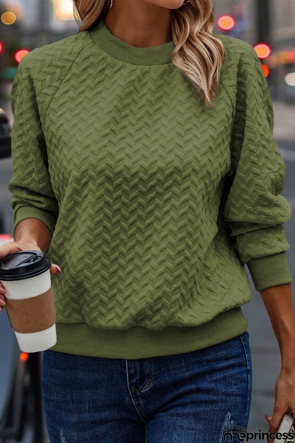 Texture Round Neck Long Sleeve Sweatshirt