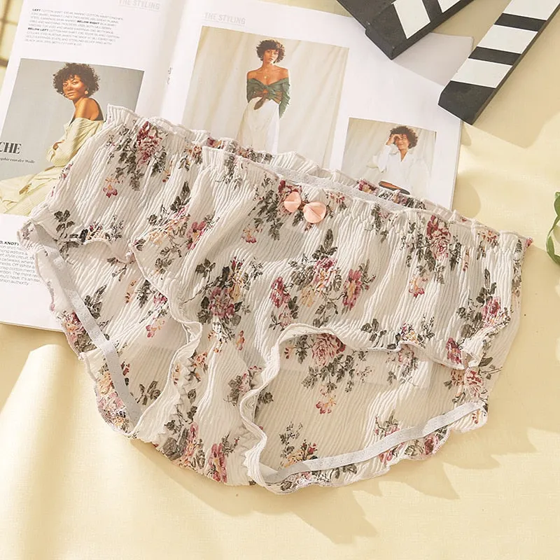 New Women's Underwear Sexy Lace Panties Fashion Floral Chiffon Briefs Low Waist Seamless Underpants Female Retro Lingerie